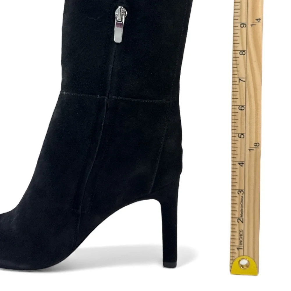 NINE WEST SANCHA Black Suede Knee‎ High Boots Women's Size 6.5 Medium Heel NIB